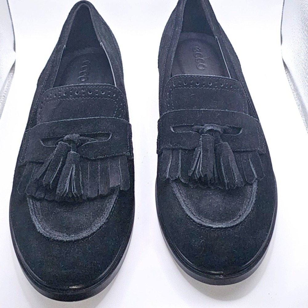 ECCO Black Suede Tassel Kiltie Loafers Womens EU 42 / US‎ 11-11.5 - Picture 2 of 10